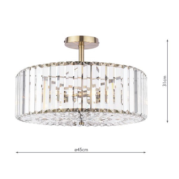 (image for) Laura Ashley Fernhurst 4 Light Semi-Flush Crystal and Antique Brass